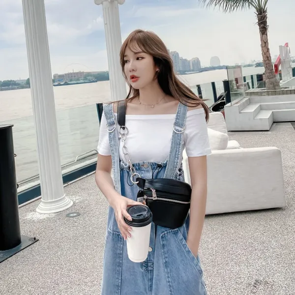 ajella 여자 멜빵 여름 청바지 름 데님 나시 점프수트 자 배기핏 스트트 와이