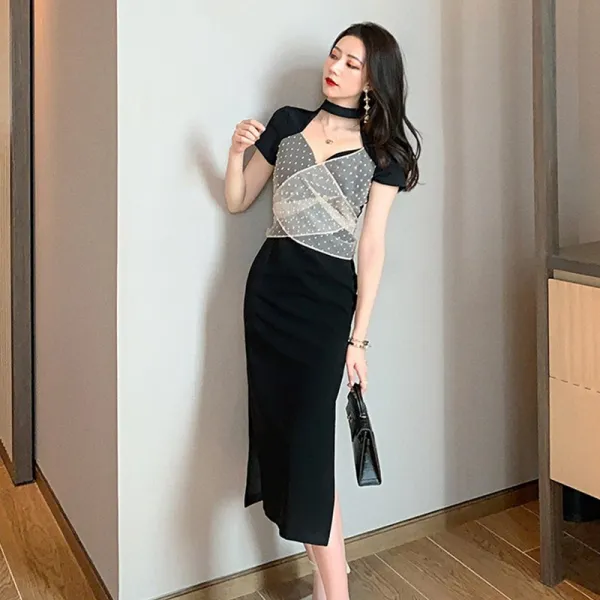 여름에는 섹시미 펀칭 망사 하프 여장 원피스 명원 우아한 드레스