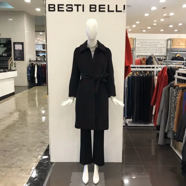베스띠벨리 2019 겨울 카라넥 블랙 허리벨트 롱 기본 정장 모직 코트