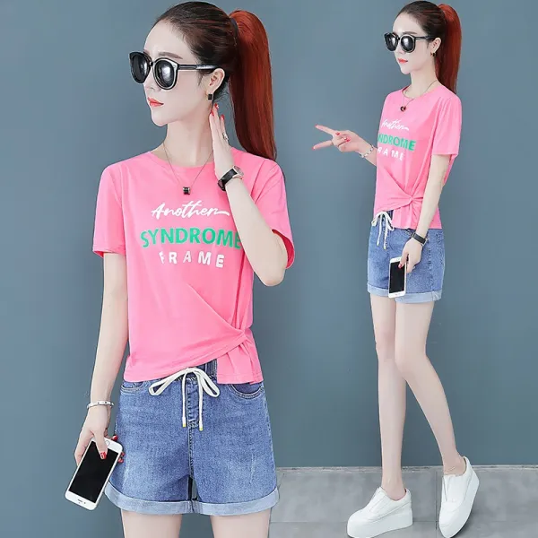 트렌디룩 여 년 신 패션 레터링 프린트 티 데님 반바지 Ins