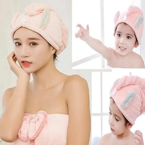 디어프랜즈 1+1 헤어 드라이 타올 극세사 빨리말리는 머리수건 토끼디자인, 2개, 민트+민트