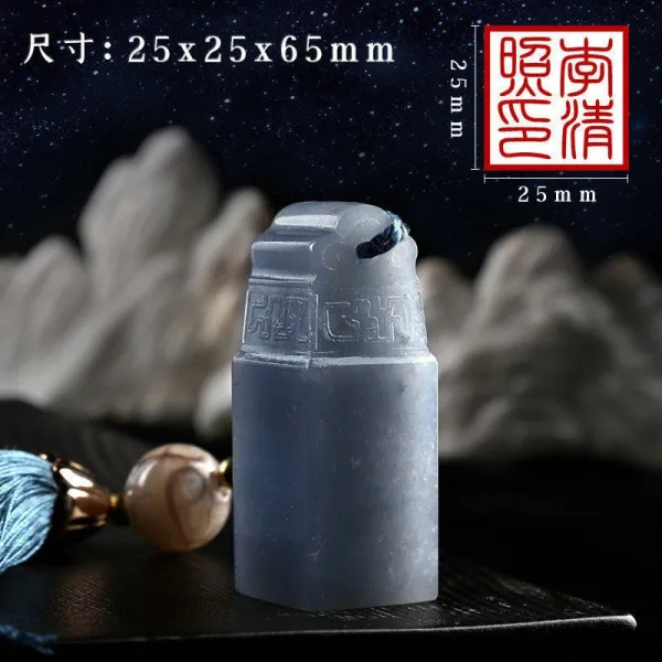 부부스튜디오 스카이블루 동석 한문 각인 기프트 주문제작함 전각장 돌방석 차이나 엔틱 창작함 기념 장서 이름 지지 사적인 블루 동석 도장 스탬프 （25mm *