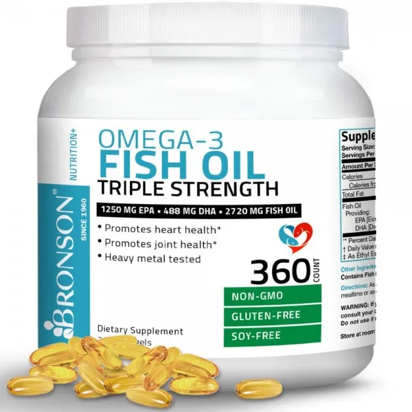 오메가 3 생선 기름 삼중 강도 2720 mg-고 EPA 1250 mg DHA 488 mg-중금속 시험-비 GMO-360 소프트 젤 Bronso