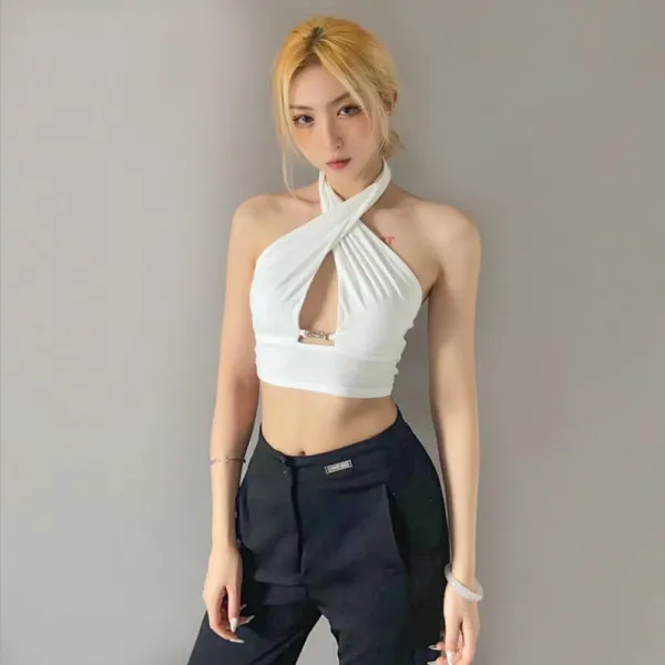 Xing Zhi.국제적인 을 야생 쉬폰 화이트 자르기 탑 여성 Camisole2021 패션 스트리트 캐주얼 민소매 티셔츠 우아한 탱크 탑 Mujer