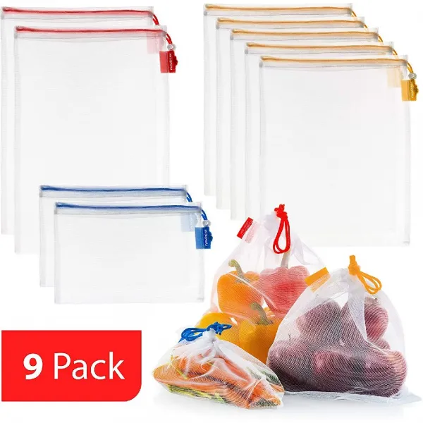 VANDOONA 용기 무게 컬러 코딩 된 태그에 투명 세척 에코 친화적 인 가방 쇼핑 과일 및 야채 식료품 재사, 상세페이지참조