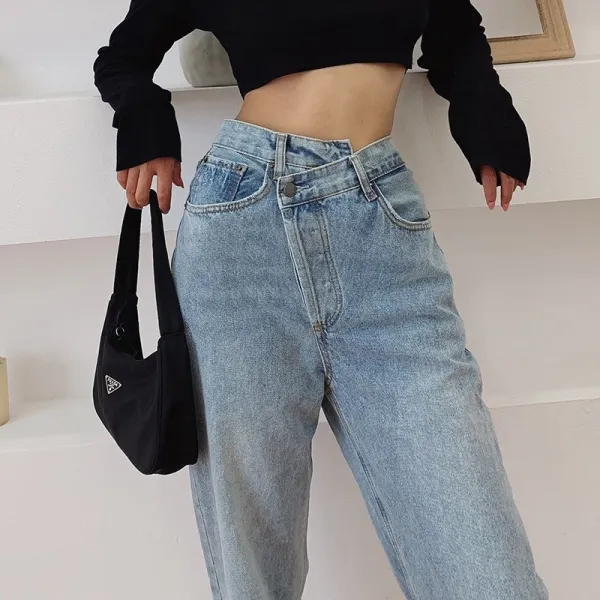 임산부청바지 LIVIA스트리트촬영 타입유럽미국 허리 다른위치 감각디자인 복고 긴바지 스트릿 루즈핏 일자핏 날씬해보이는 청바지