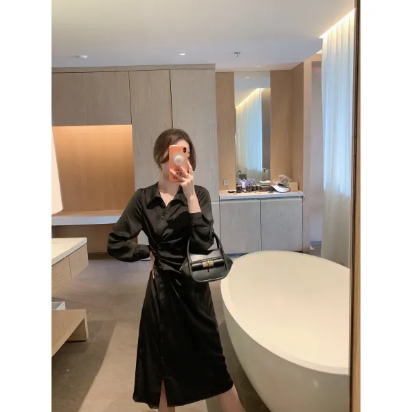 긴팔 술 취한 마귀는 자제하는 것을 크게 기뻐하다 긴소매원피스 여성 춘풍 허리보정 슬림핏 셔츠