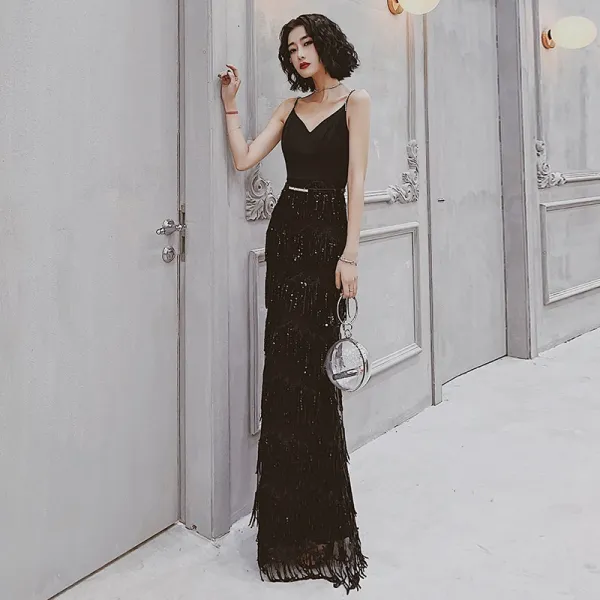하객원피스 블랙 이브닝드레스 여성 2019뉴타입 연회 분위기있는 롱타입 탱크탑 분위기 퀸 기품 년말파티 섹시한