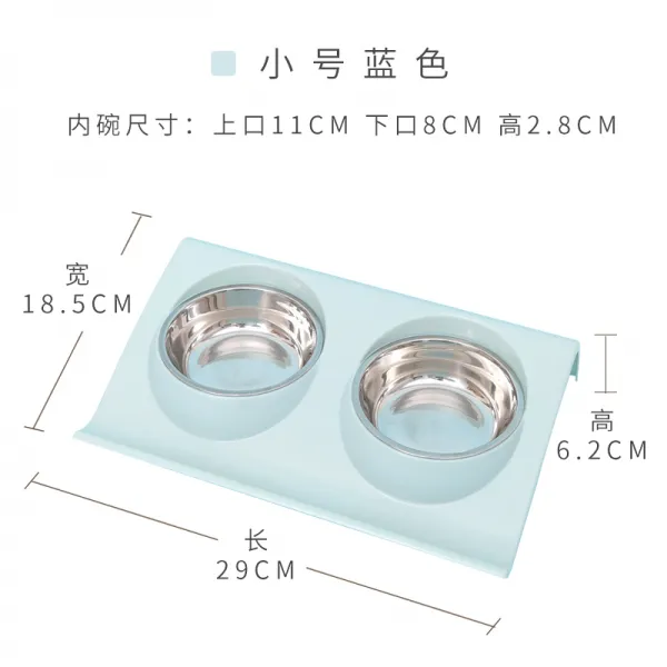 애완 동물 보호 경추 스테인리스 스틸 더블 볼 고양이 밥 사발 입천장 식수 그릇 식대 미니견 용품 트럼펫 블루 룩약150식량 400밀리리터 수