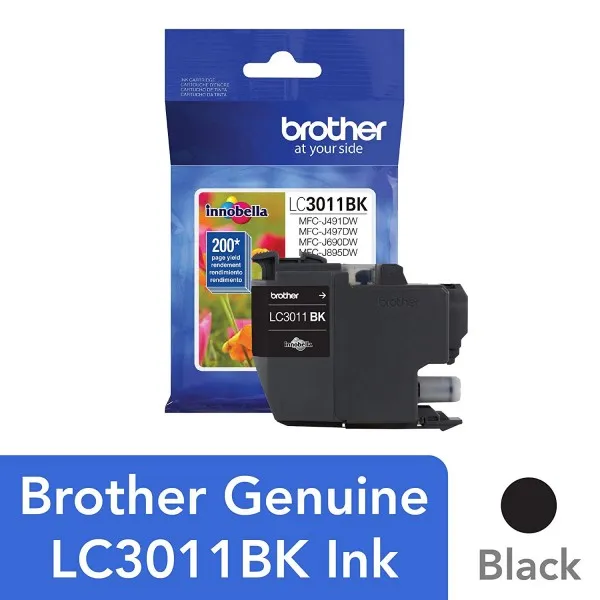 브라더 프린터 LC3011BK 그을음 팩 표준 카트리지 출력량 개까지 200 페이지 LC3011 잉크 블랙