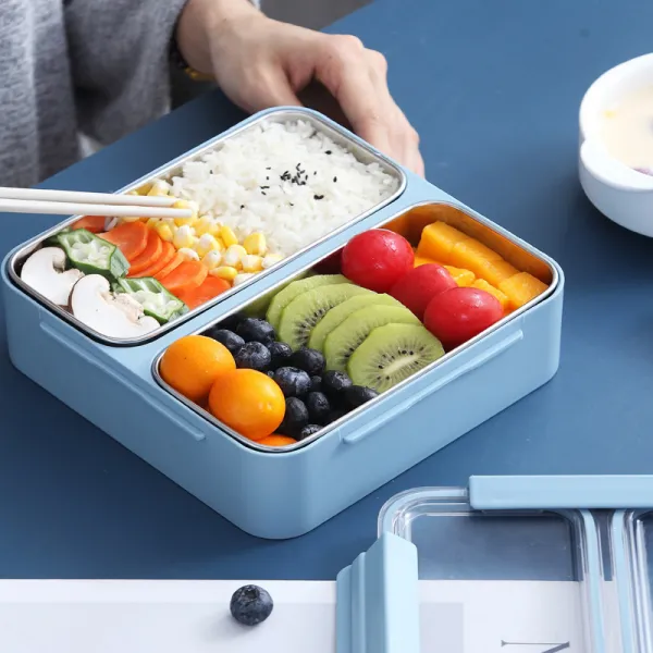 DFMEI 특히 직사각형 스테인리스 보온도시락 하나 남녀 구분도시락 하나입니다.선물합니다, 1.1L, DFMEI 블루