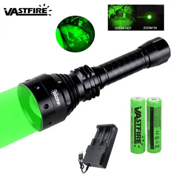 VASTFIRE T67 1300LM 화이트 줌 가능 사냥 손전등 500 야드 전술 무기 건 라이트 + 스위치 + 20mm 레일 마, 06 with 18650 battery
