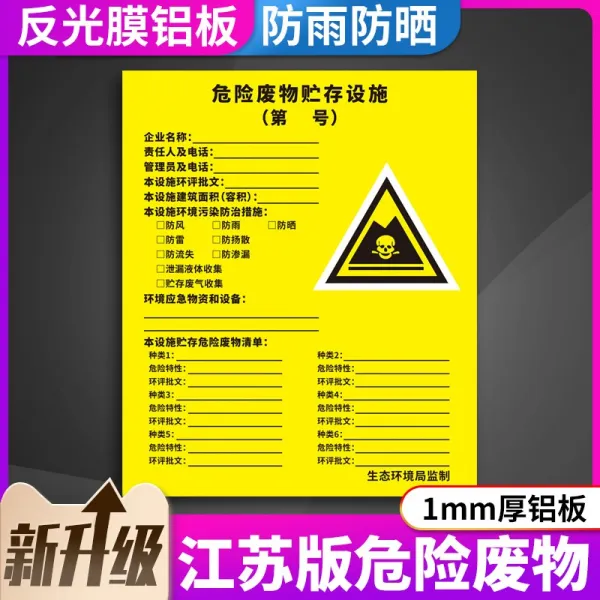 위험 폐기물 생겨나다 유니트 경영 메시지 공개함 장쑤 지역 뉴 버전 환경 스탠다드 위폐저장, 100x120cm, DZBT776 （1mm 알루미늄판 반