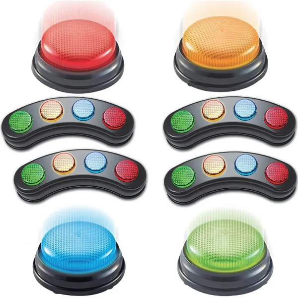 IQ Toys 8 피스 응답 버저 세트 조명 및 사운드가 포함 된 4 개의 라이트 바 및 4 개의 개별 버저 포함 어린이 게임 쇼 파, 단일옵션