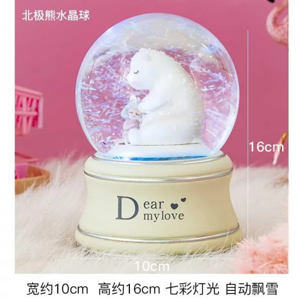성탄 눈꽃 원구 뮤직박스 유니콘 오르골 독창적 몽환 여학생 기프트 연인워터볼 따뜻한 곰이었다 기대다
