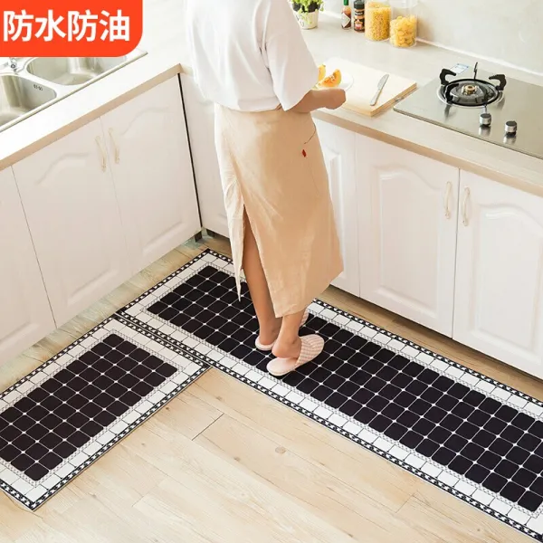 주방 바닥 매트 미끄럼 방지와 방수 긴 매트 가정용 문짝 입구 바닥 매트 까만색 모자이크 40*120cm(40*60cm 배달함), 단일상품