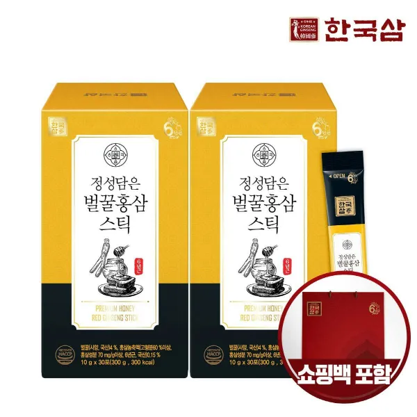 [신세계TV쇼핑]한국삼 정성담은 벌꿀 홍삼스틱 10g x 30포 x 2박스 (쇼핑백1매동봉)