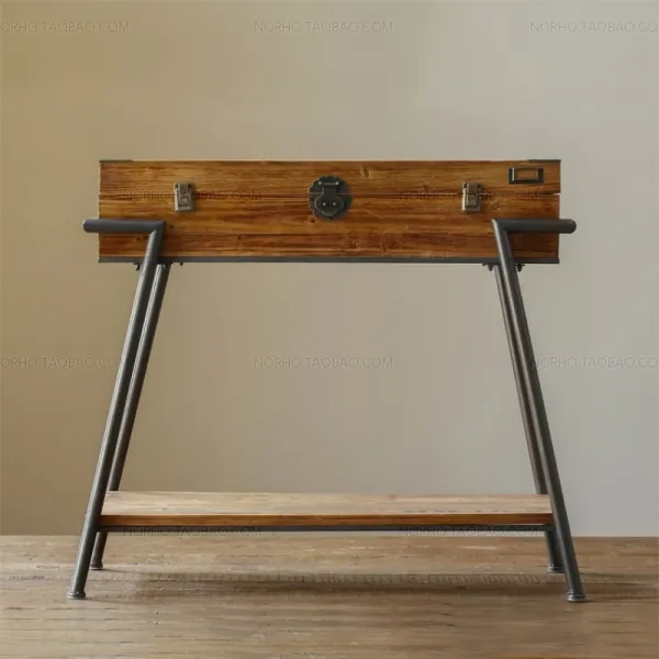 빈티지 스타일 원목 화장대 협탁 진열장 다용도 수납 테이블 80x40x75cm