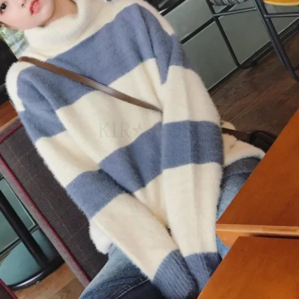 kirahosi 모던 여성 하이넥 풀오버 니트 셔츠 스웨터 루즈핏 슬림 추동 데일리 79호 APddmmxi