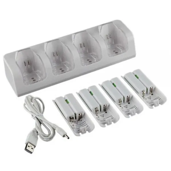 Haomenyi 4Pcs 2800mAh 재충전 전지 및 Wii 셀 충전 독 원격 스위치 액세서리 스탠드, White