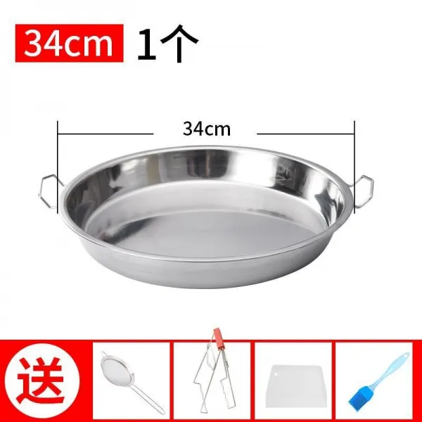 꽹과리 량피 평평한바닥 스테인레스 쟁반 .가정용 공구 가죽, T12-1개 34CM판/증정브러시/스크레이퍼/필터/클립