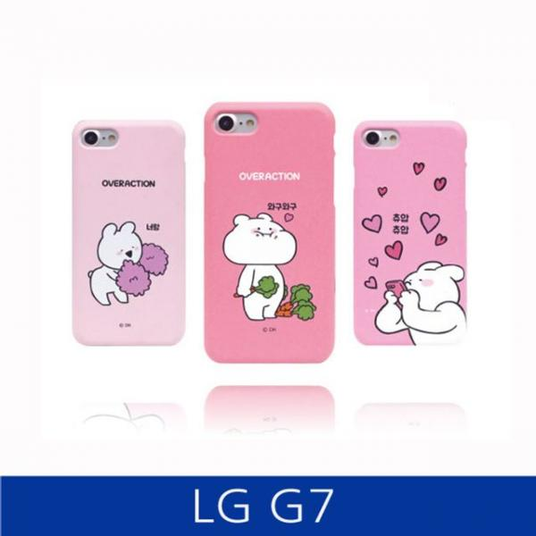 Lg G7. 오버액션 토끼 하드 폰케이스 분홍와구 없음