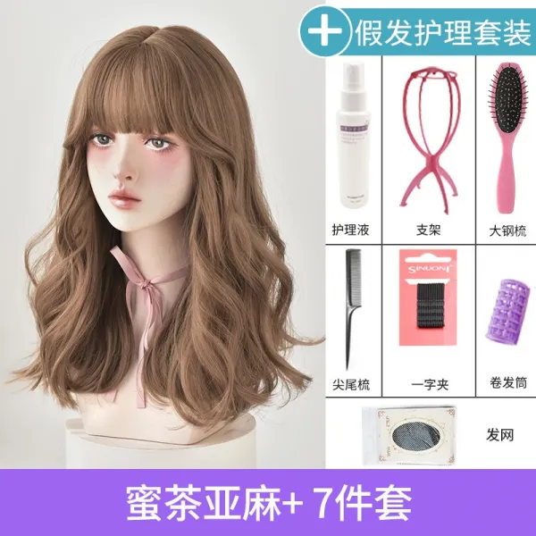주원맘몰 여성 내추럴 전 넥 워머 긴 웨이브 식 에어 앞머리 인싸템 스타일링 볼륨 스타일리시 중장발, 1, 꿀차 린넨 _7