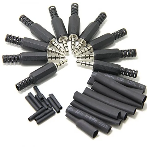 wuernine 10 개 세트 3.5mm 스테레오 4 극 미니 플러그 커넥터 자작 솔더 타입 헤드폰 / 이어폰 케이블 단선 수리 교체 커넥터 마, 단일상품