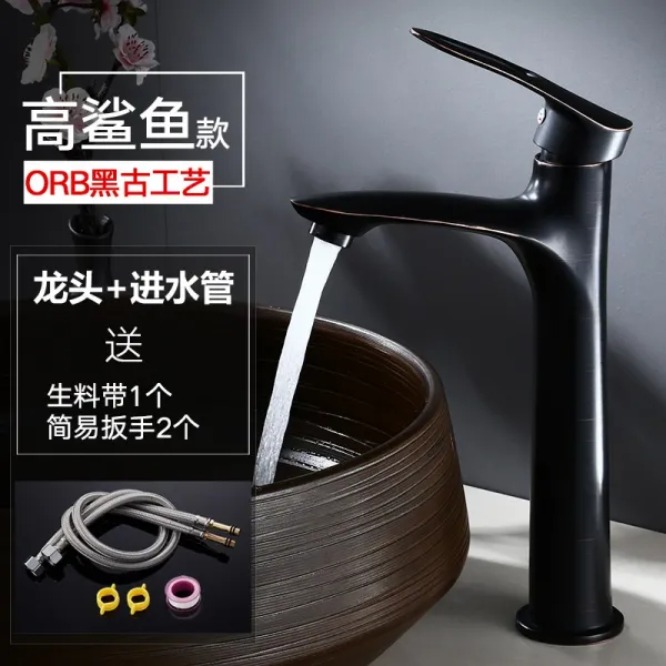 Yiwan블랙 수도꼭지 추위와 뜨거운 올인원 화장실 분지 구리 씻어 분지 분지 수도꼭지xcvmkgm 상어 고대 + 급수관