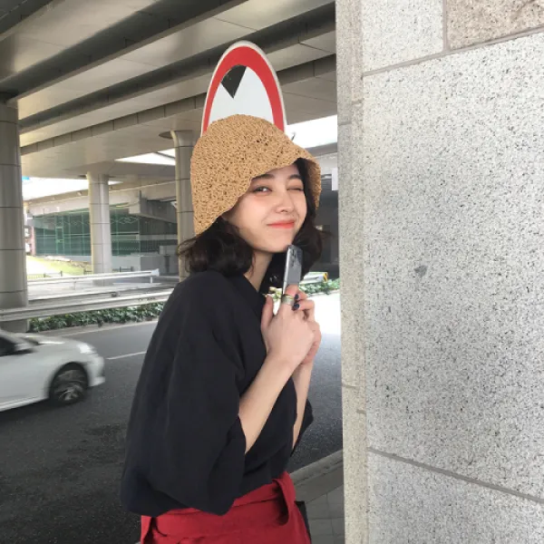 HOT 밀짚 모자 수제 일식 여름에 수술 여 소수파를 뽐내 작은 얼굴. 박시한 어부