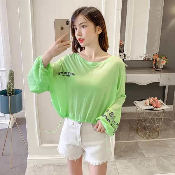 플라워블라우스 실사 2019여름옷 뉴타입 프린팅 긴팔 T살얼음판 하이웨스트 에어컨 자외선차단옷 여성