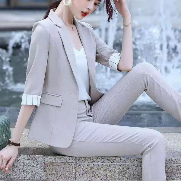 여성 여름 저장세트 면접룩 투피스 공무원 정장 한국 패션 전문 착용 공식적인 마모