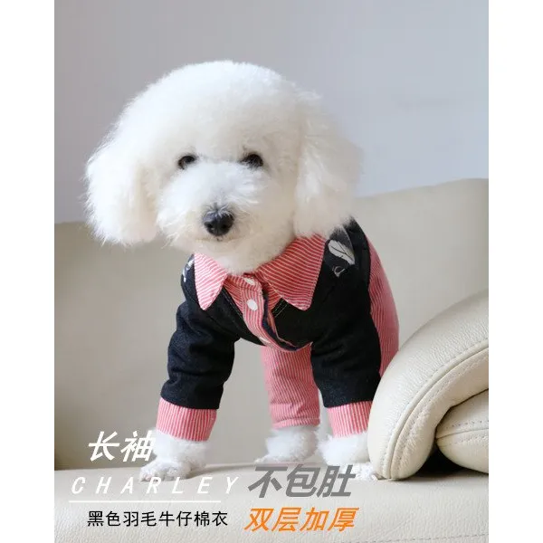 강아지 데님 셔츠 단정 센스만점 외출복, A
