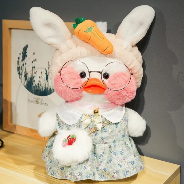 PKTOYS DIY 행운 예쁘다 귀여 봉제 샐리 빵빵덕 오리 인형 옷 선물 30cm X33, 당근 헤어 밴드 시안 스커트 딸기 가방
