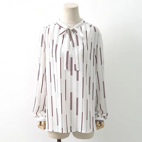 블라우스 엣지 가을블라우스 줄지 나염 여성상의 원피스룩 여자상의 원피스코디 도트블라우스