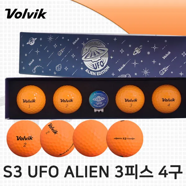 볼빅 S3 Ufo Alien 3피스 골프볼 골프공 오렌지 4구 볼마커 오렌지볼4구+볼마커1