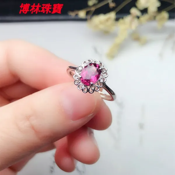 $천연의 마그네슘의 가 넷 반지 여자 s925 순은 한 일 패션 개성 달콤 한 장미 루비 입 을 열 어 반지 백금 (오픈 자격증)
