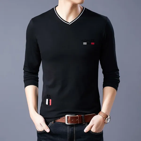 남성 긴소매 티셔츠 순면 봄가을 얇은 봄계절 상의 캐쥬얼 와이드 루즈핏 브이넥 흙덩어리