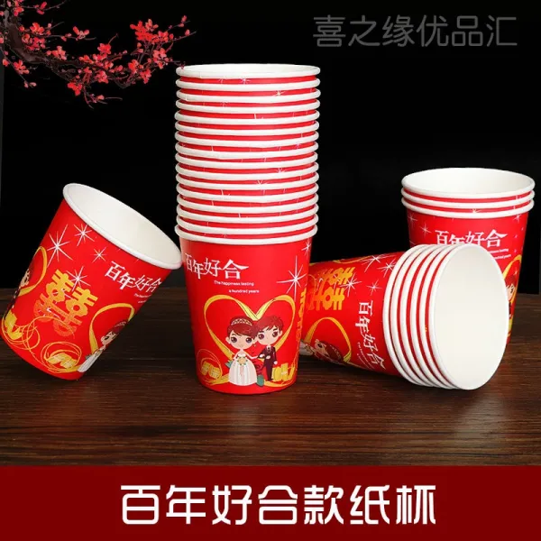 노아마켓 결혼기념일 용품 종이사발 젓가락 두꺼운 희자 레드 예식장소품, 백년 사이가 좋다 빅 종이컵, 500 룩