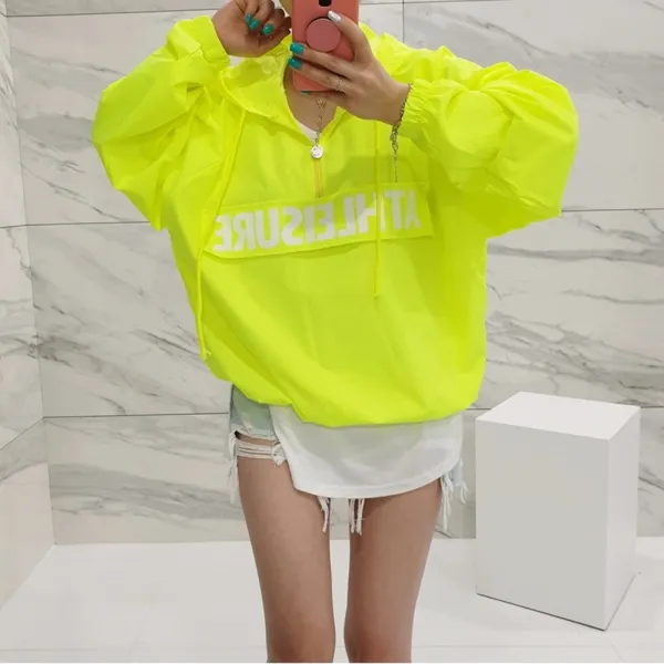 어반조이 네온 형광 레터링 반집업 아노락 후드 후드티