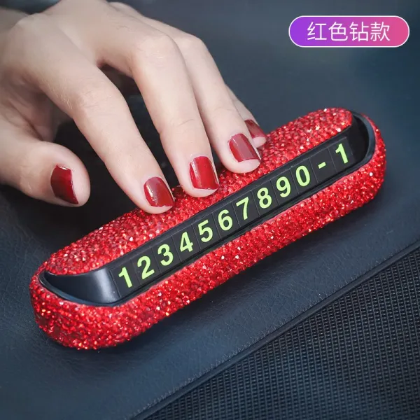 자동차 임시 주차 카드 도킹카드 백조 다이아몬드 귀여운 장식 연락 자동차 번호판, 풀 다이아몬드 히든 타입 [레드 다이아몬드]개, 풀 다이아몬드 히든 타입 [레드 다이아몬드]
