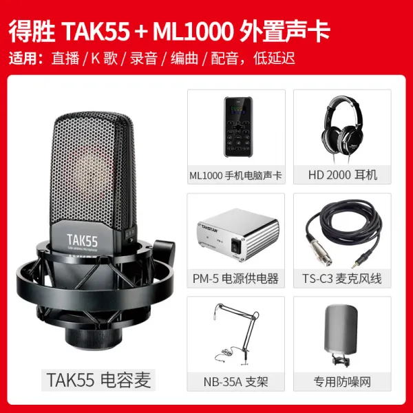 악기용스탠드 Takstar/TAKSTAR TAK55소리 심전 그램스타일 설비 전체세트 셀럽 방송 K노래전용 사운드카드 핸드폰~, #01-공식모델, *09-패키지 7:HIVI ML1000세트포장