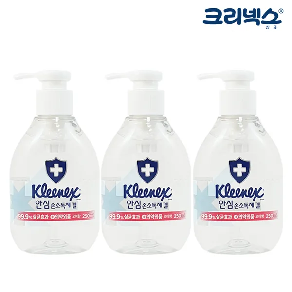 크리넥스 안심 손소독제 겔 250ml, 3개