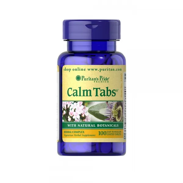 Puritans Pride Calm Tabs with Valerian Passion Flower Hops 캄 발레리안 시계꽃 홉 캐모마일 100정, 1팩