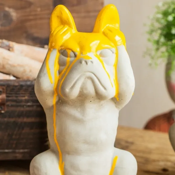 돌인형 프렌치불독 강아지 장식, 노랑색