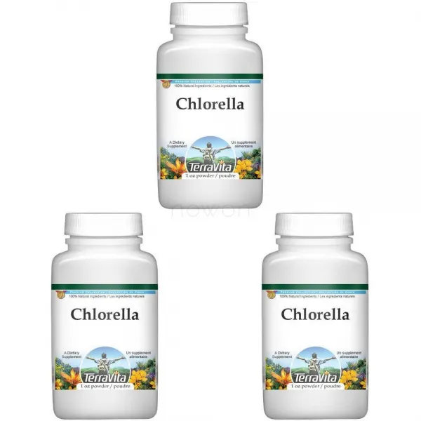 (3개묶음)테라비타 클로렐라 (녹조류) 분말 (1 온스) TerraVita Chlorella (Green Algae) Powder (1 oz Zin: 511952)