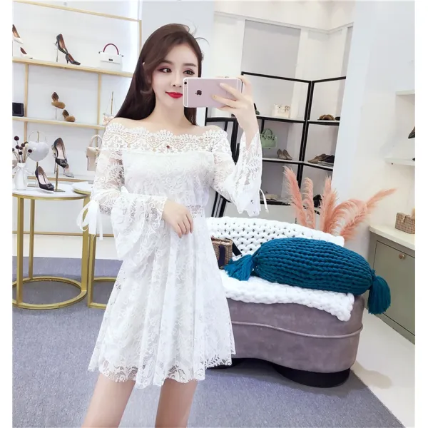 의상 피야 나이트클럽 여성복 섹시 원피스 네임 스몰 드레스 딥 일자 칼라 가슴 바복 플레어 슬리브