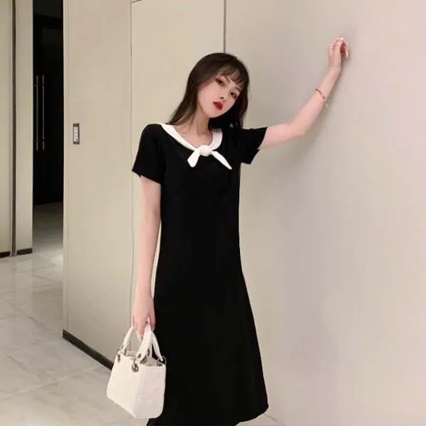 리더스도매 검정 블랙 미디 사이즈 리본 원피스 zt986 LD-284