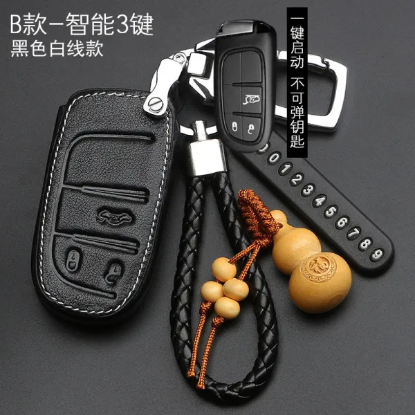 JEEP 지프 리얼가죽 키케이스 반들 1o drawing board type the chief commander 3o, 지프 B타입 -스마트 3건 블랙 백선