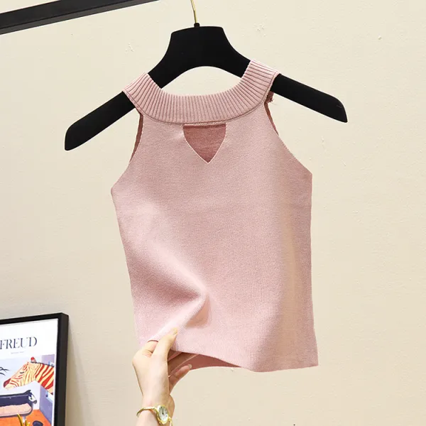 심쿵 심쿵마켓 슬림 홀터넥 이너 니트 솔리드 나시